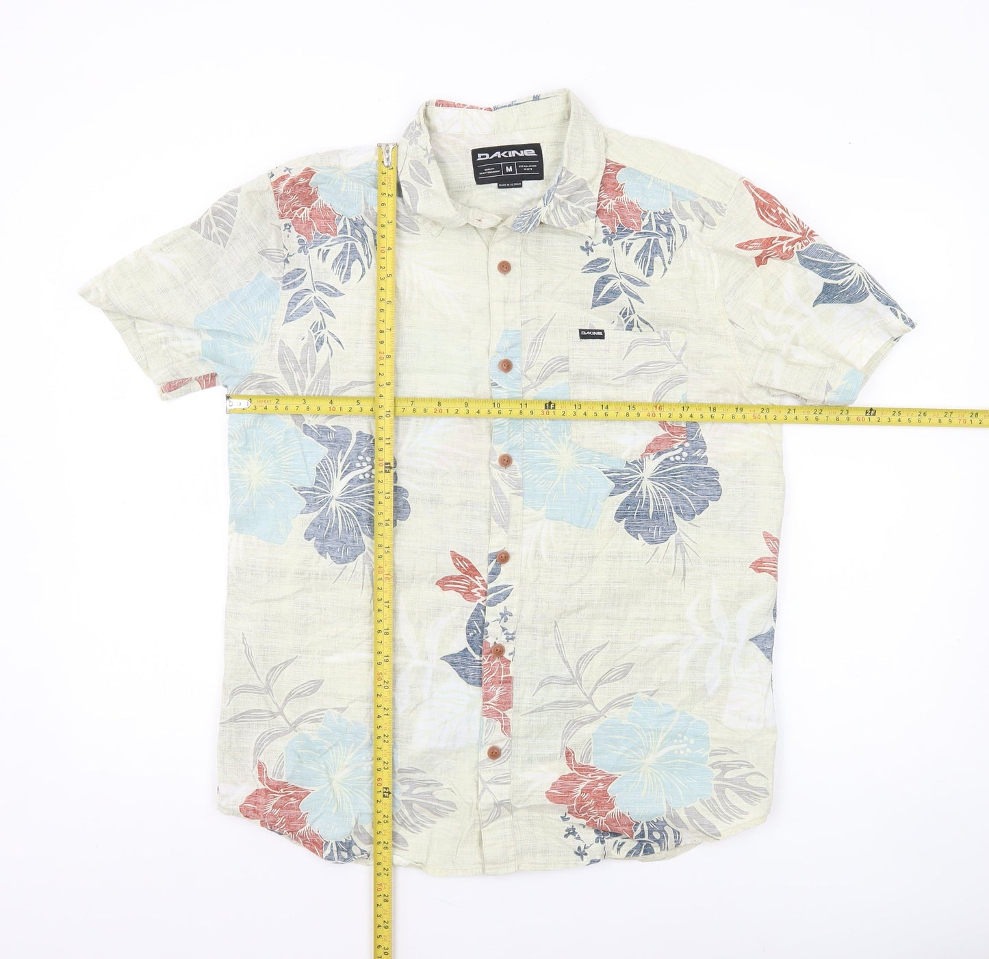 Dakine Men Beige Blue Floral Hawaiian Short Sleeve Button-Up Shirt M