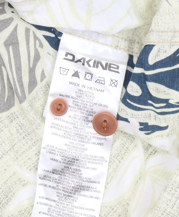 Dakine Men Beige Blue Floral Hawaiian Short Sleeve Button-Up Shirt M