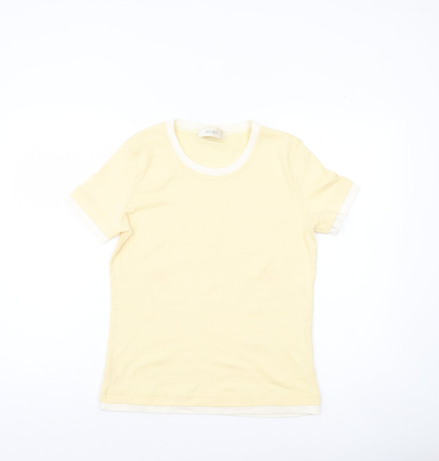 INTOWN Women’s Yellow Ringer Cotton T-Shirt Size M