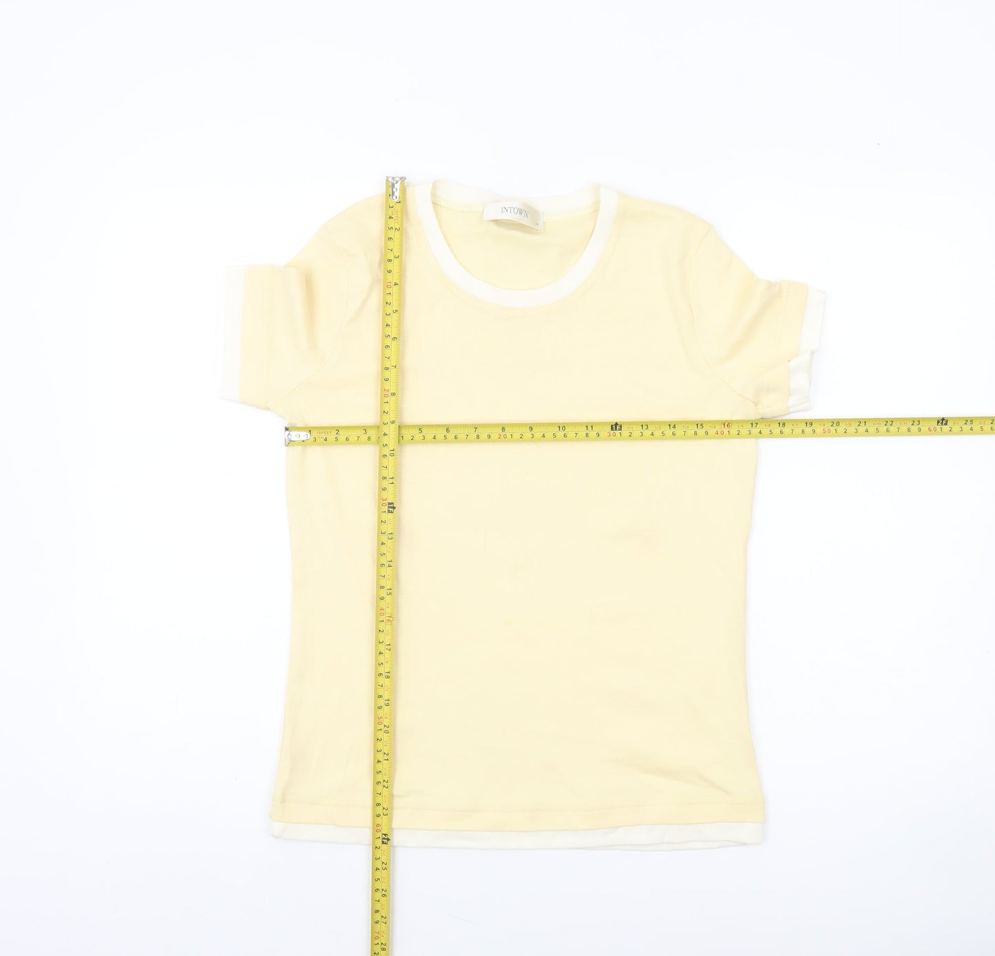 INTOWN Women’s Yellow Ringer Cotton T-Shirt Size M