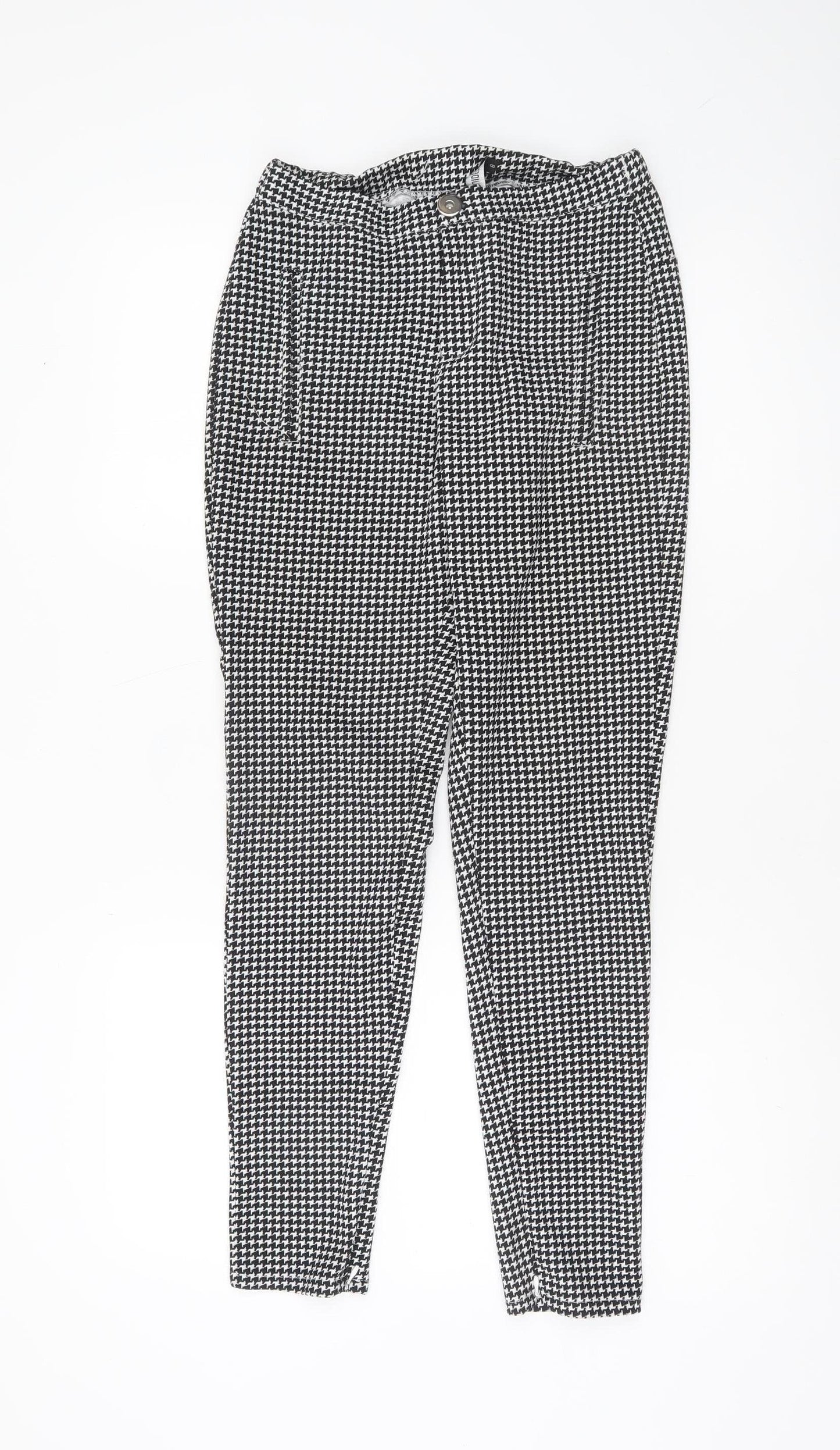Missguided Women’s Black Houndstooth Slim Tapered Trousers Size 8