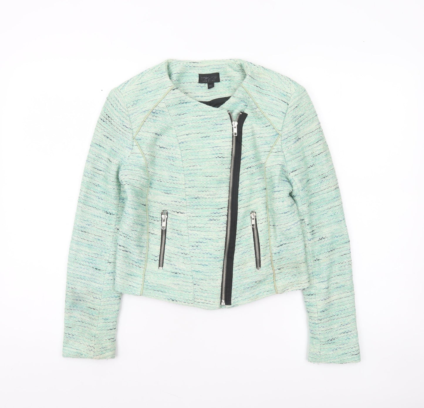 Topshop Women Green Size 8 Biker Style Tweed Short Jacket