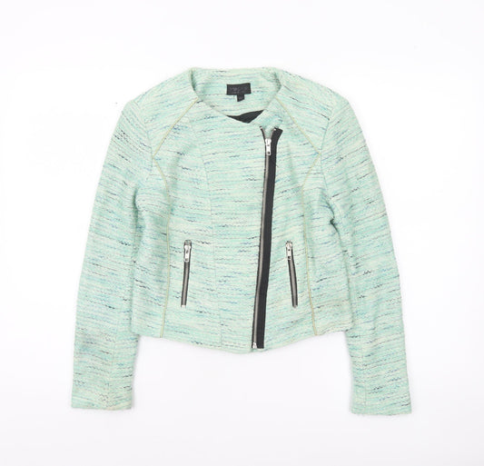Topshop Women Green Size 8 Biker Style Tweed Short Jacket