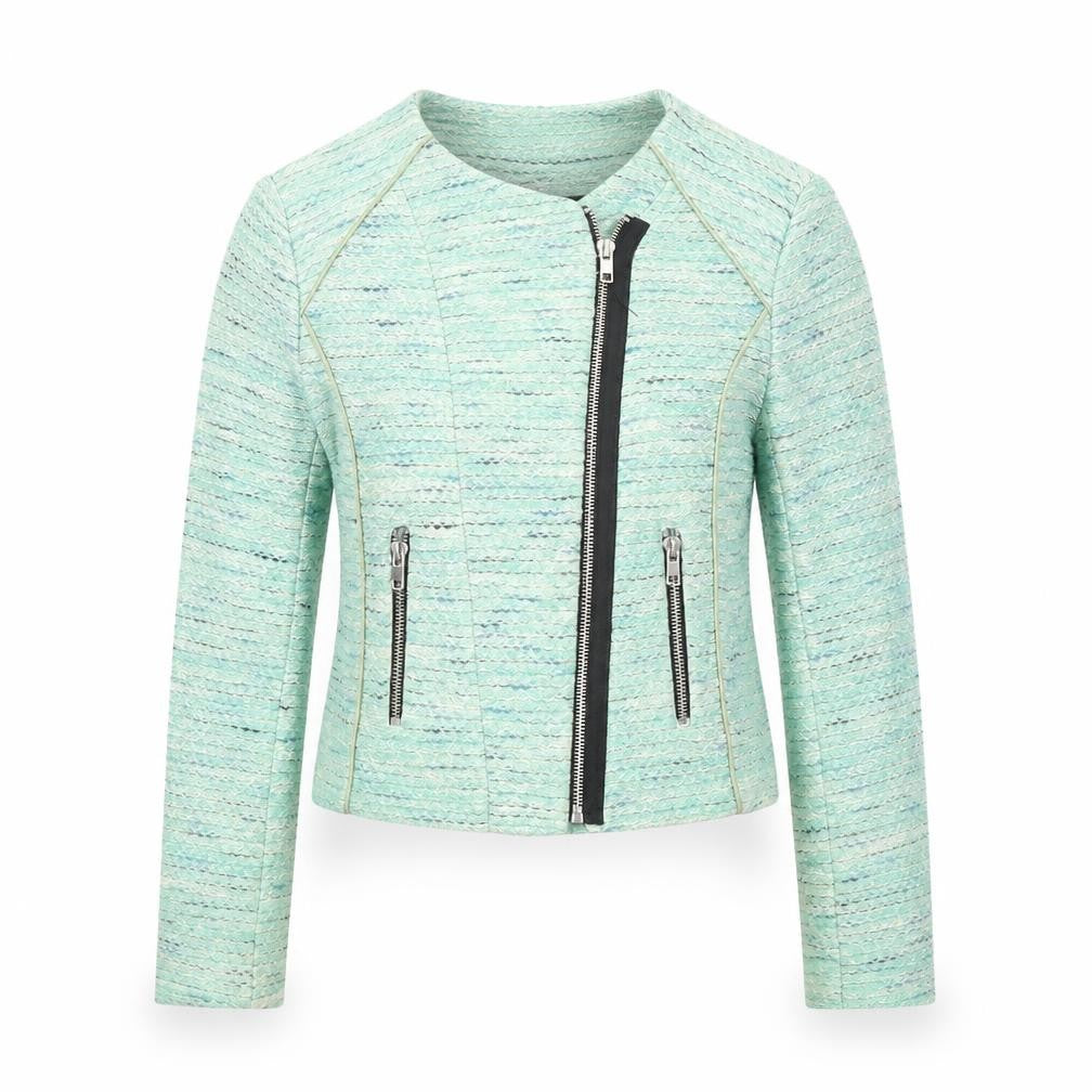 Topshop Women Green Size 8 Biker Style Tweed Short Jacket