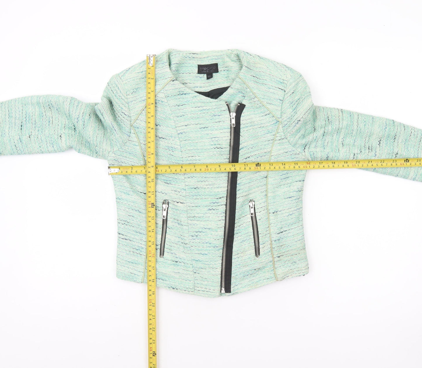 Topshop Women Green Size 8 Biker Style Tweed Short Jacket