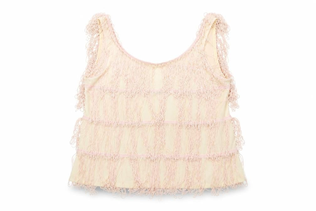River Island Women’s Beige Fringe Camisole Tank Top Size 12