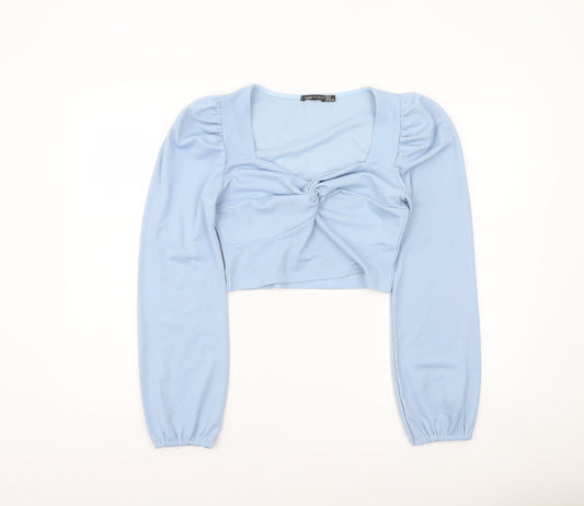I SAW IT FIRST Women's Blue Cropped Long Sleeve Blouse UK 12
