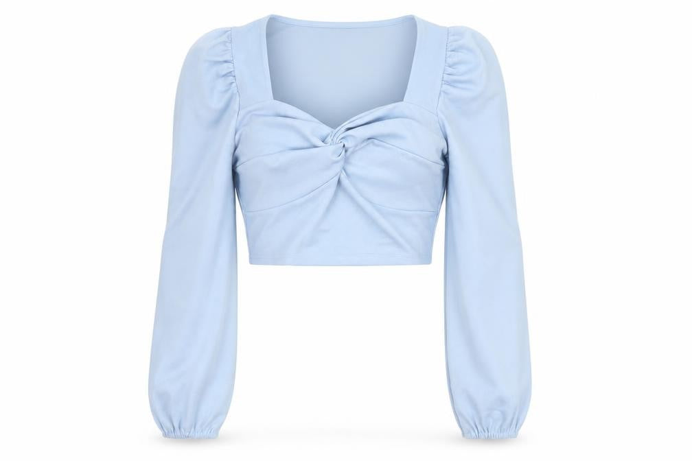 I SAW IT FIRST Women's Blue Cropped Long Sleeve Blouse UK 12