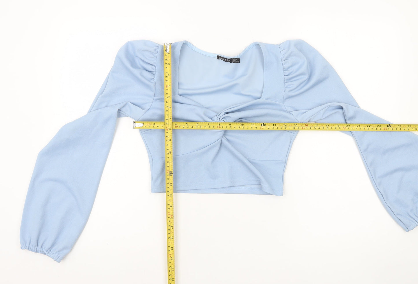 I SAW IT FIRST Women's Blue Cropped Long Sleeve Blouse UK 12
