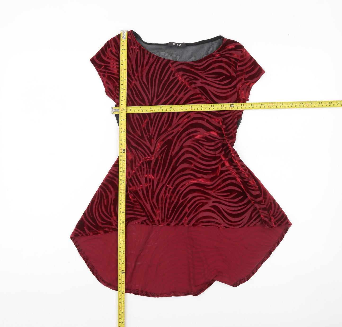 KIAH Women's Red Velvet Animal Print Tunic Blouse S Short Sleeve