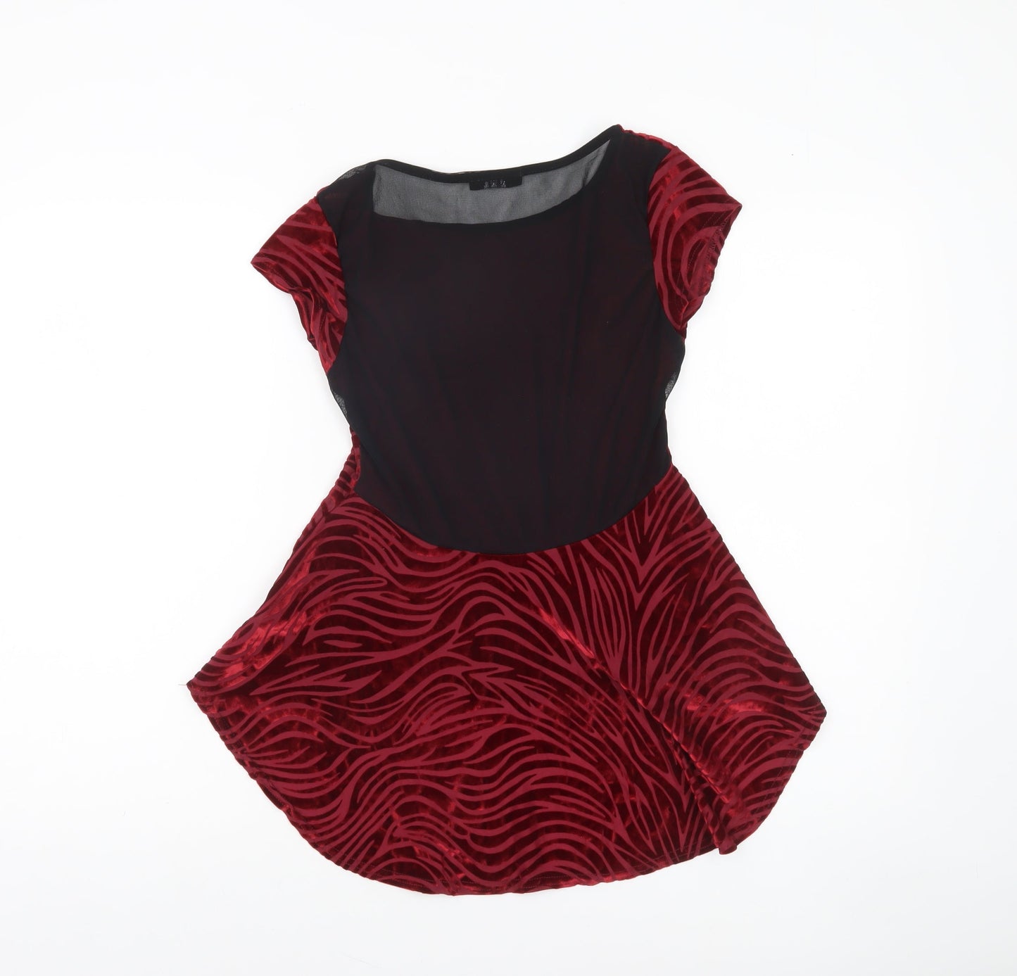 KIAH Women's Red Velvet Animal Print Tunic Blouse S Short Sleeve