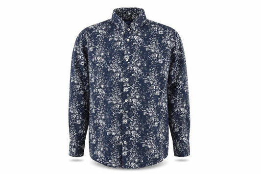 Easy Men's Blue Floral Long Sleeve Button-Up Shirt XL