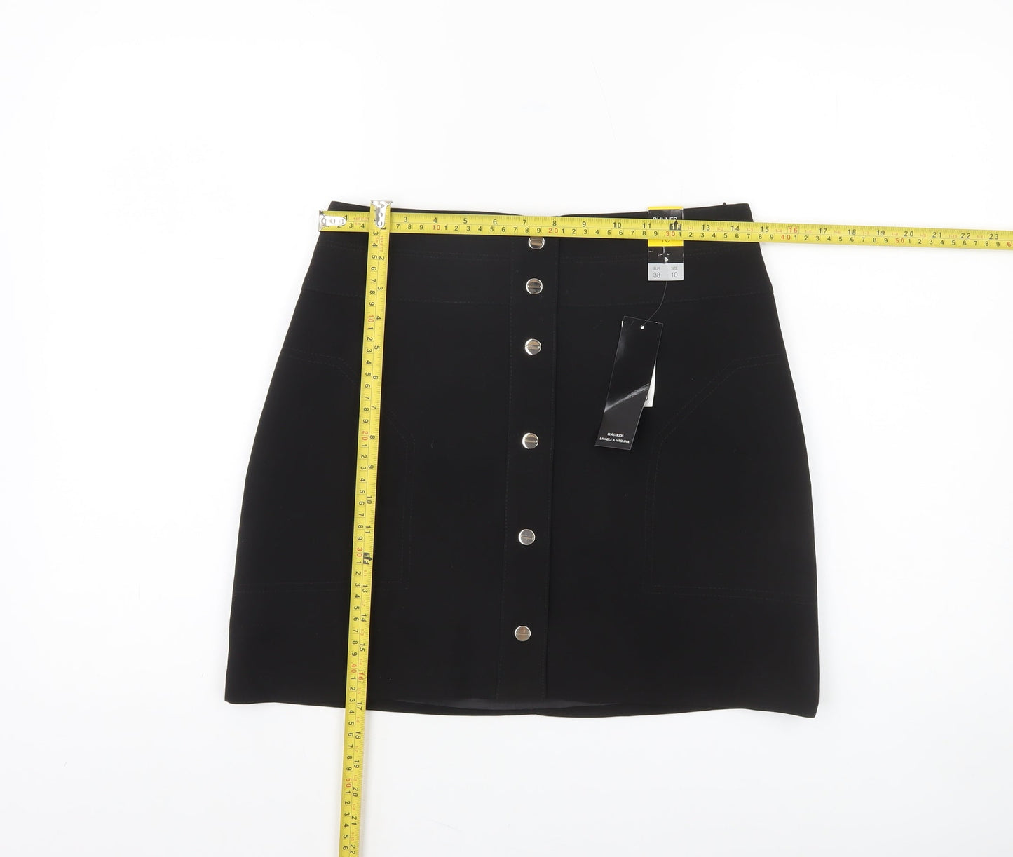 Dunnes Women Black Size 10 Button Front Stretch Pencil Skirt