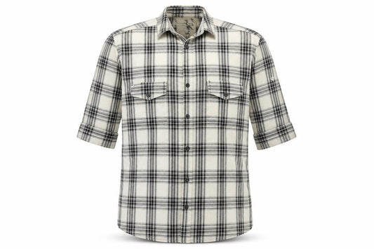 River Island Men's Black Check Button-Up Shirt 3/4 Sleeve Size L
