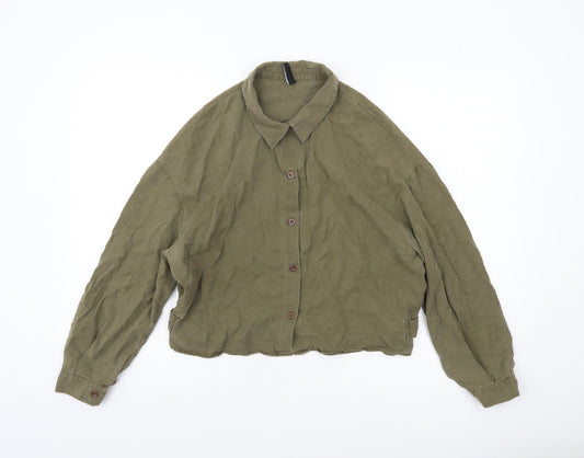 Zara Women’s Green Button-Up Cotton Shirt Size 12 Relaxed Fit