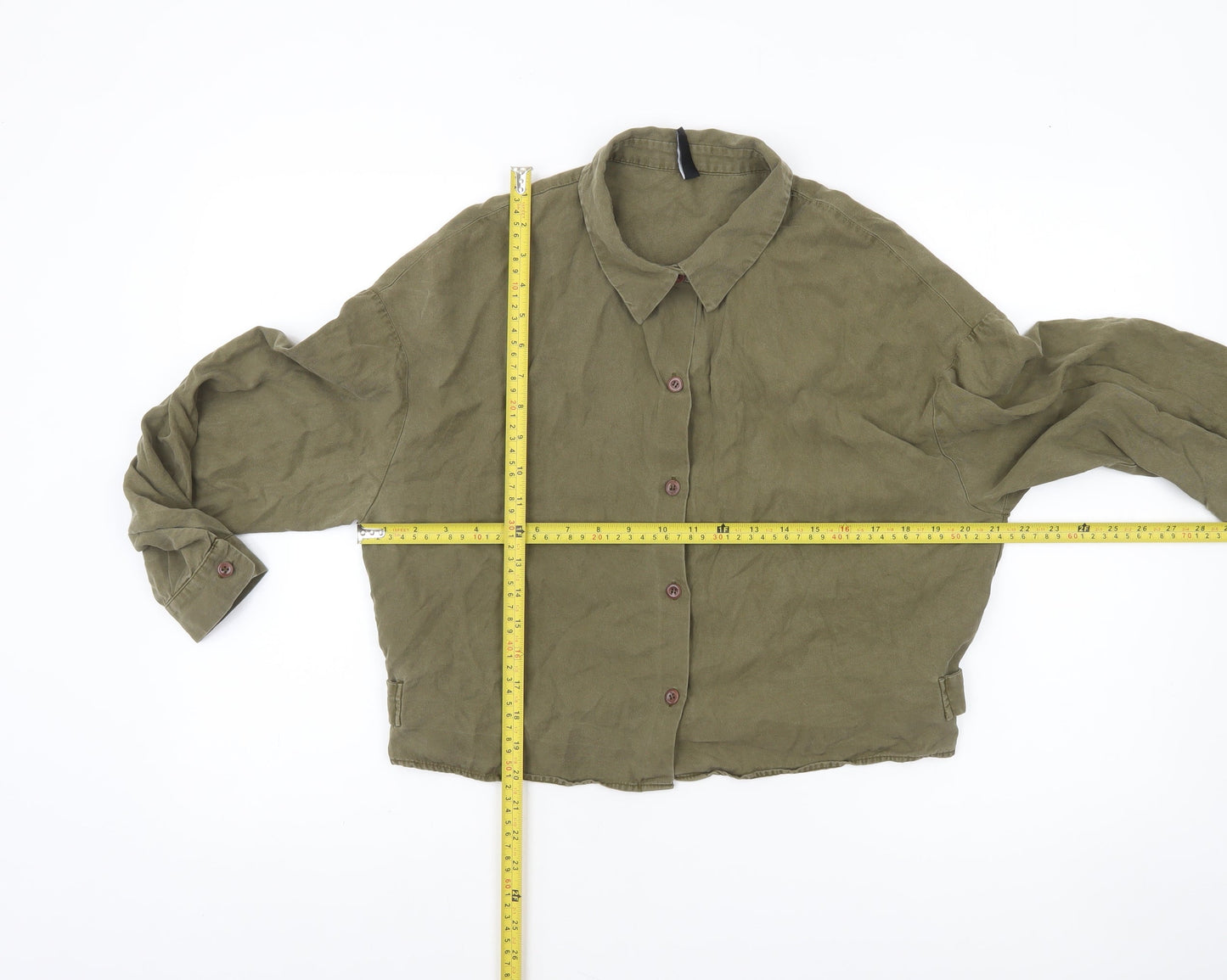 Zara Women’s Green Button-Up Cotton Shirt Size 12 Relaxed Fit