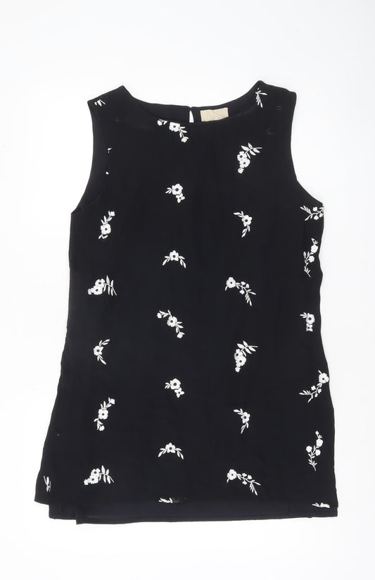 Phase Eight Women’s Black Floral Sleeveless Shift Dress Size 14