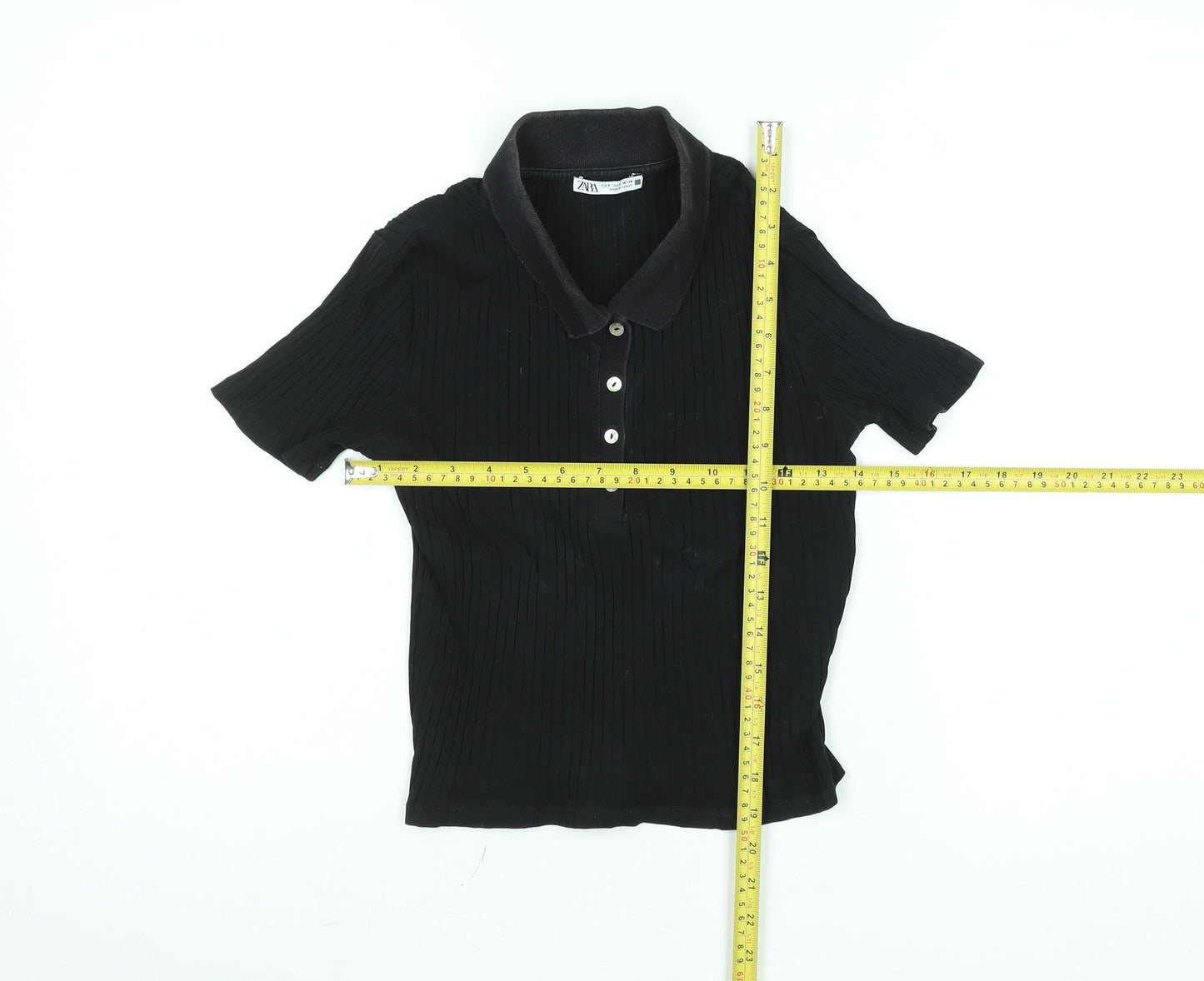 Zara Womens Black Slim Fit Polo Shirt Size S Short Sleeve Collared Top
