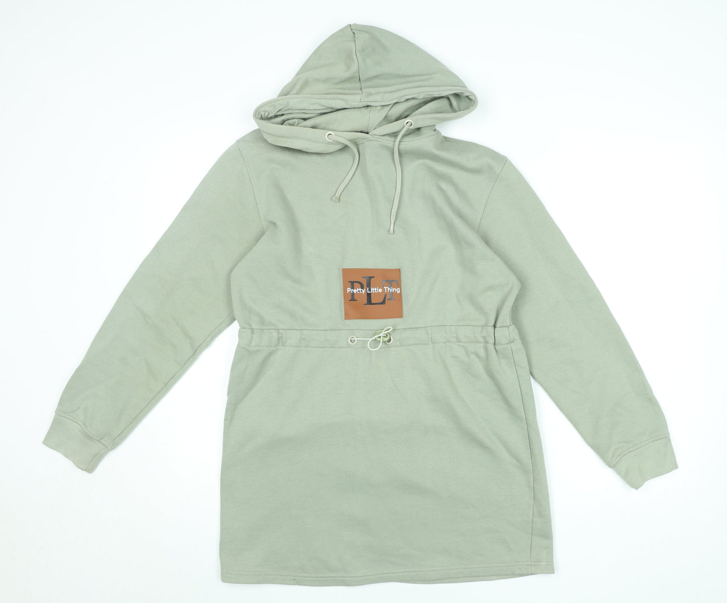 PrettyLittleThing Women’s Green Hoodie Dress UK 6 Cotton Blend Pullover