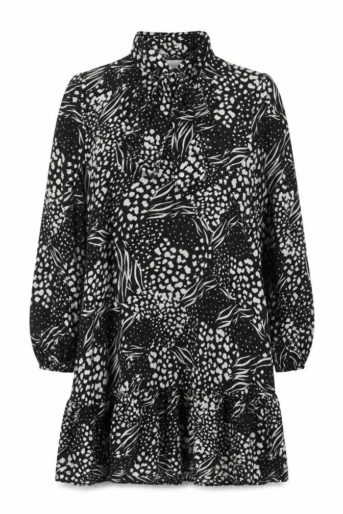F&F Women’s Black Animal Print High Neck Long Sleeve Knee Dress Size 16