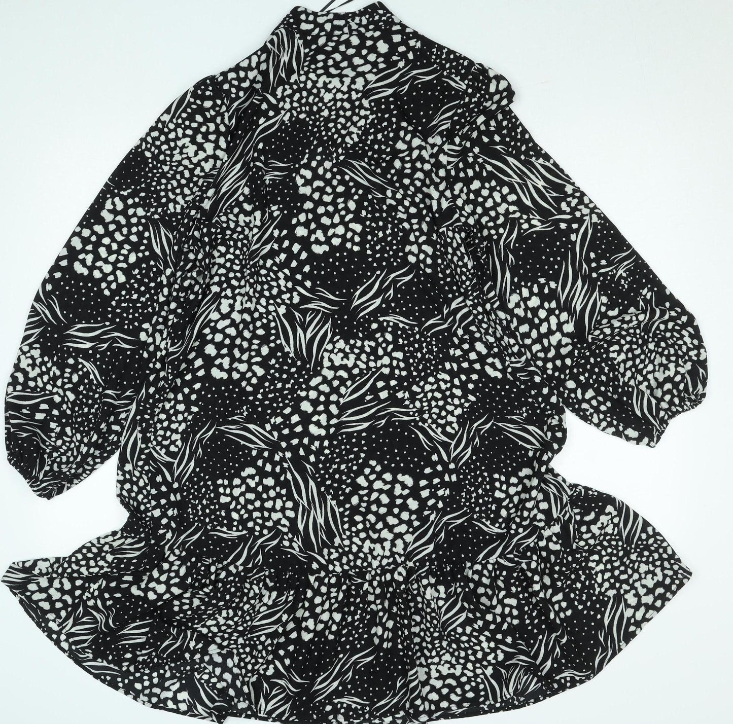 F&F Women’s Black Animal Print High Neck Long Sleeve Knee Dress Size 16