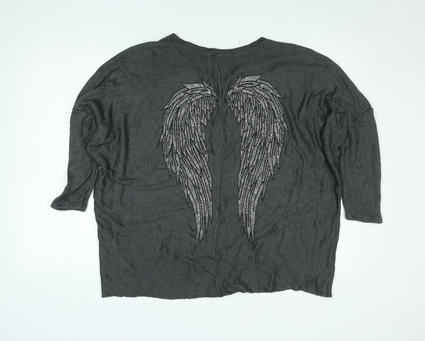 Obsession Womens Grey Beaded Angel Wing Tunic Knit Top L