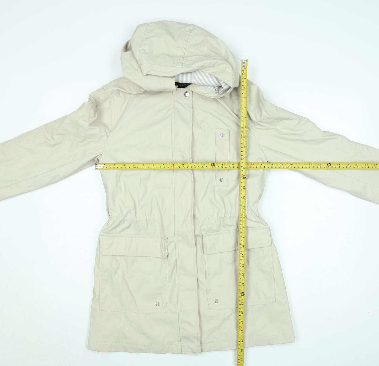 New Look Women’s Beige Mid-Length Hooded Parka Coat Size 10