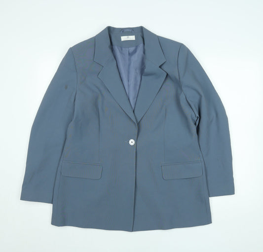 Essentials Women Blue One-Button Blazer Size M Regular Fit