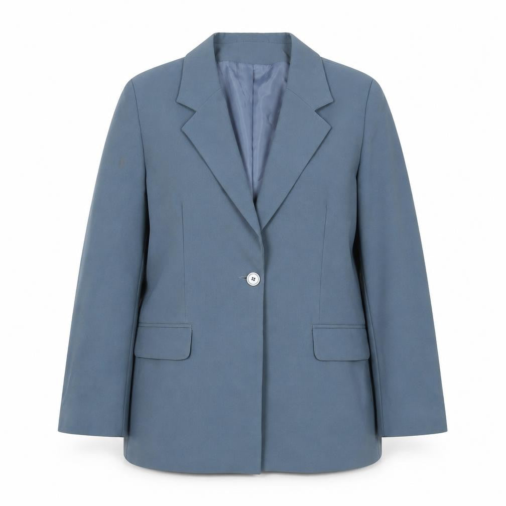 Essentials Women Blue One-Button Blazer Size M Regular Fit
