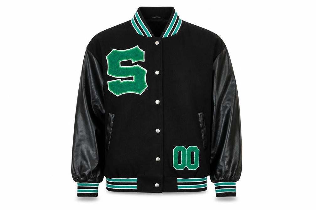 SHEIN Womens Black Varsity Jacket Size 10 Embroidered S College Style