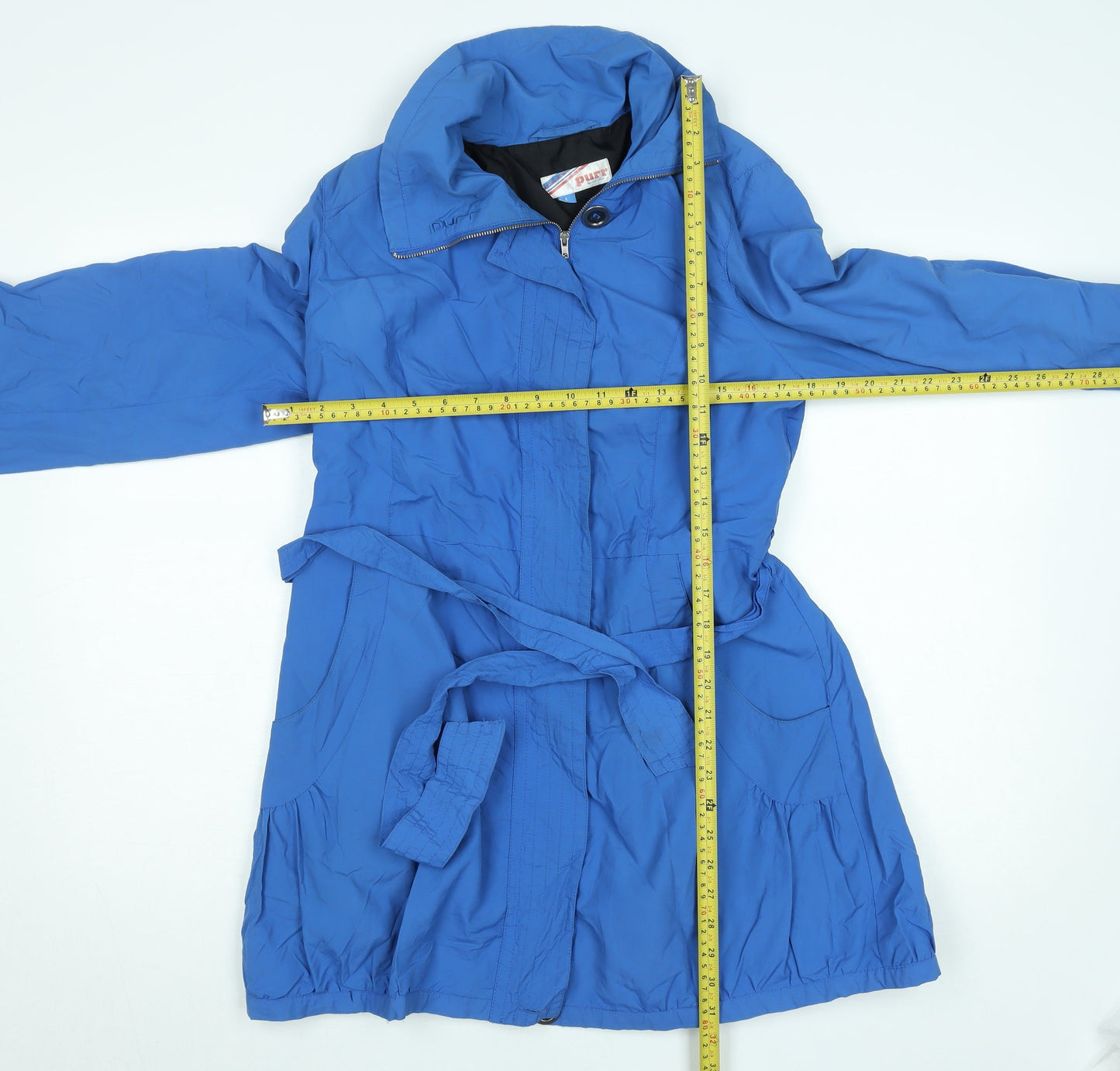 Purr Women's Blue Mid-Length Belted Rain Coat Size L