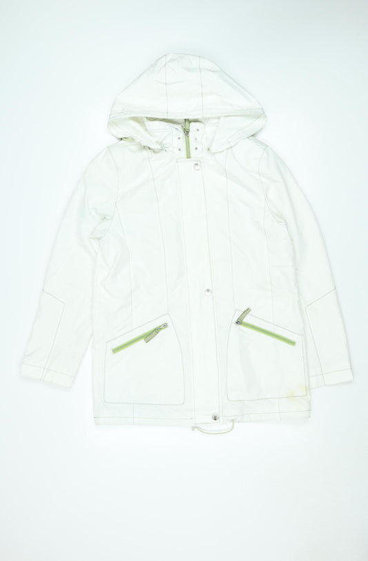 Summer Edition Womens White Hooded Mid-Length Lightweight Jacket Size 10