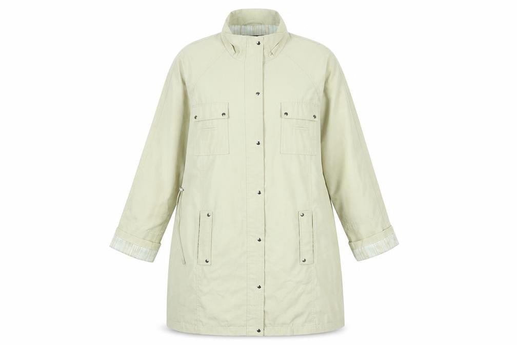Drizzle Women Beige Long Rain Coat Size 14 Lightweight Classic Style