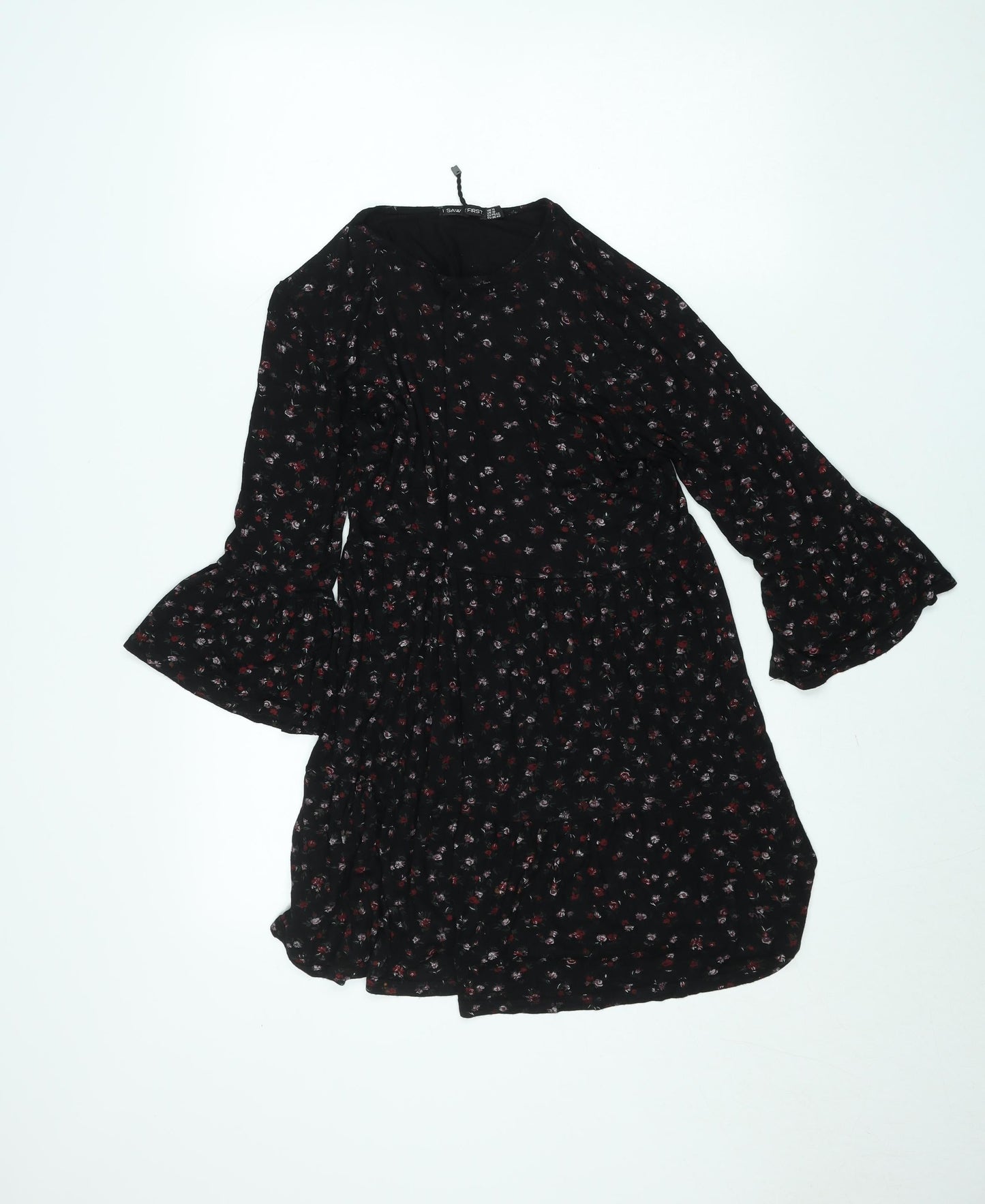 I Saw It First Women's Black Floral A-Line Knee Length Dress Size 14