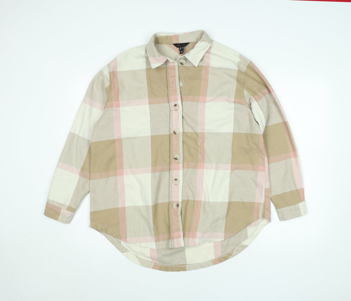 New Look Womens Beige Check Button-Up Shirt Size 12