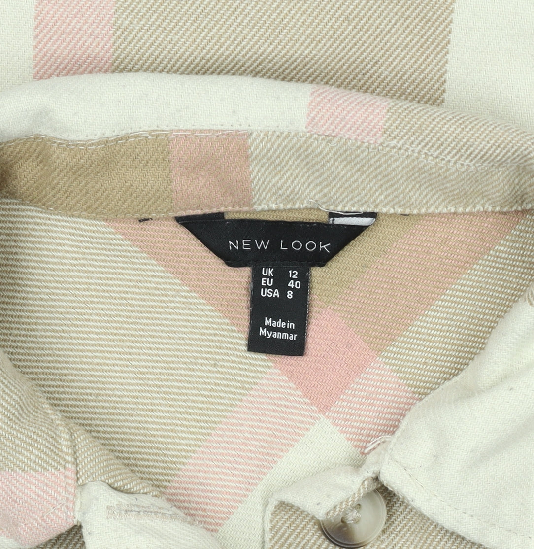 New Look Womens Beige Check Button-Up Shirt Size 12