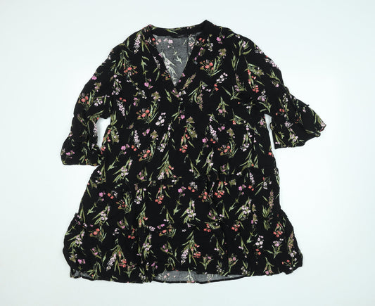 Vero Moda Women’s Black Floral A-Line Knee Length Dress L