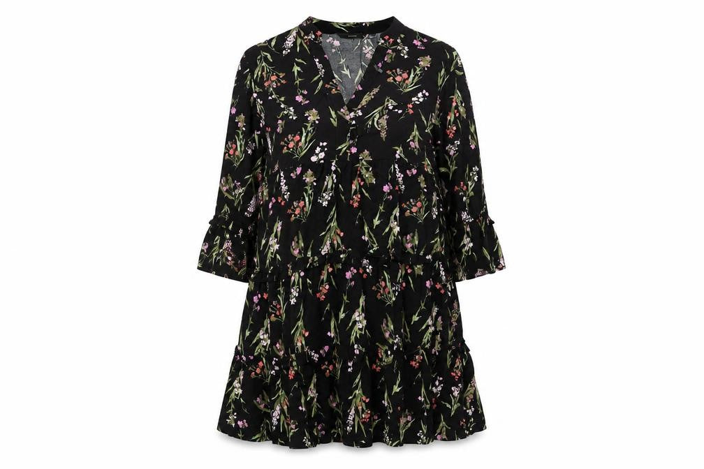 Vero Moda Women’s Black Floral A-Line Knee Length Dress L