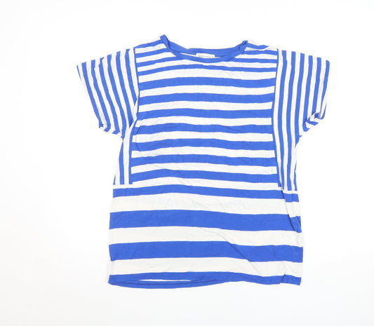 Warehouse Women Blue White Striped Viscose Short Sleeve T-Shirt UK 10