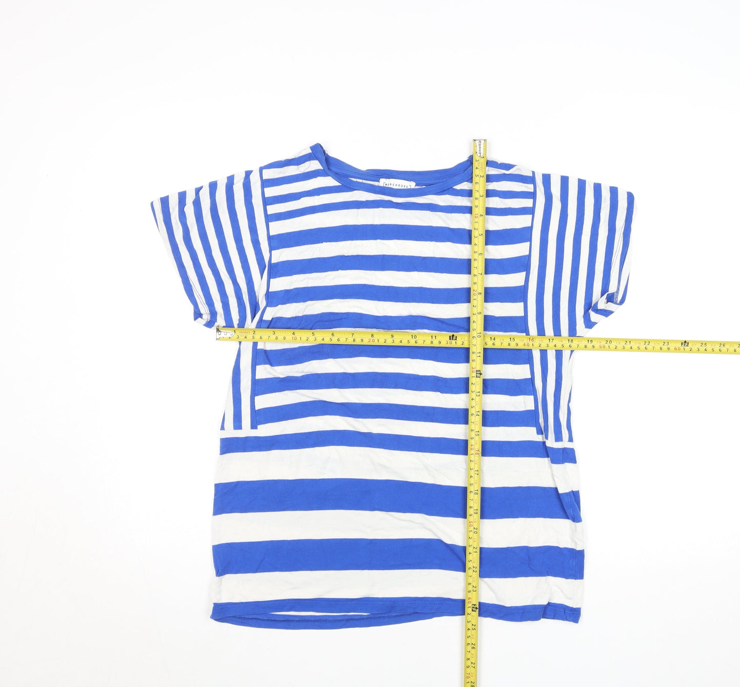 Warehouse Women Blue White Striped Viscose Short Sleeve T-Shirt UK 10