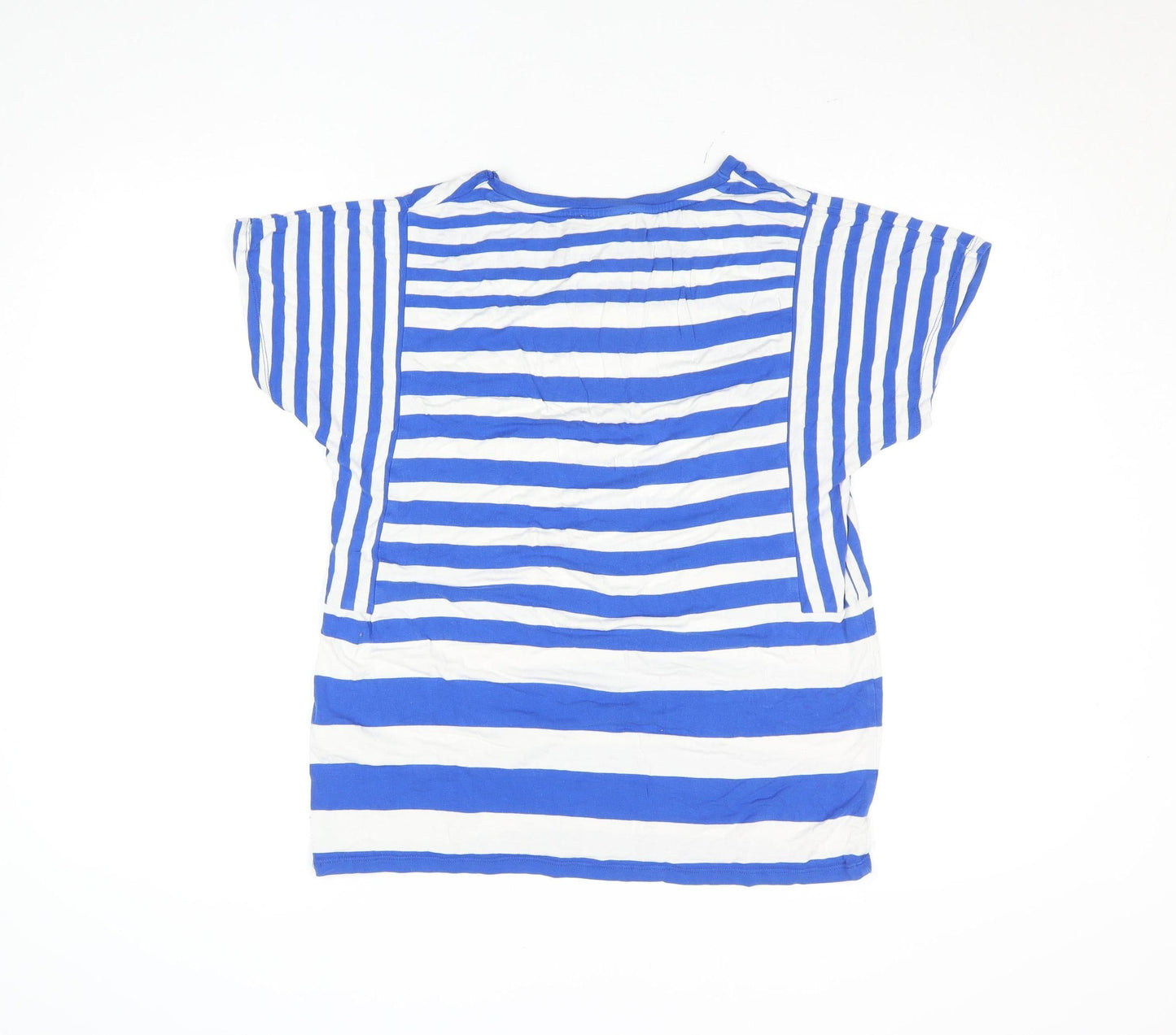 Warehouse Women Blue White Striped Viscose Short Sleeve T-Shirt UK 10