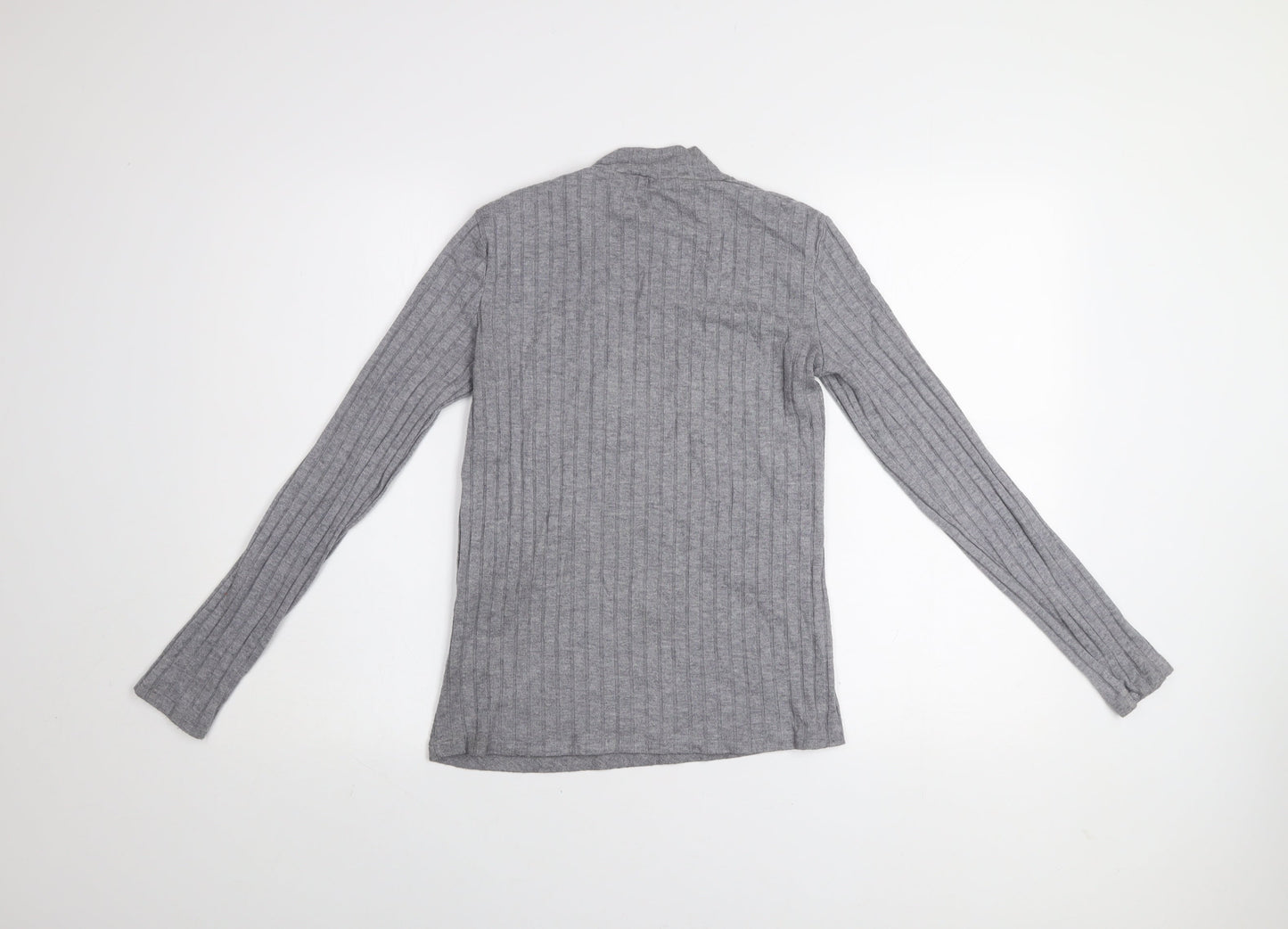 Mango Women Grey Mock Neck Long Sleeve Ribbed Basic Top Size 10