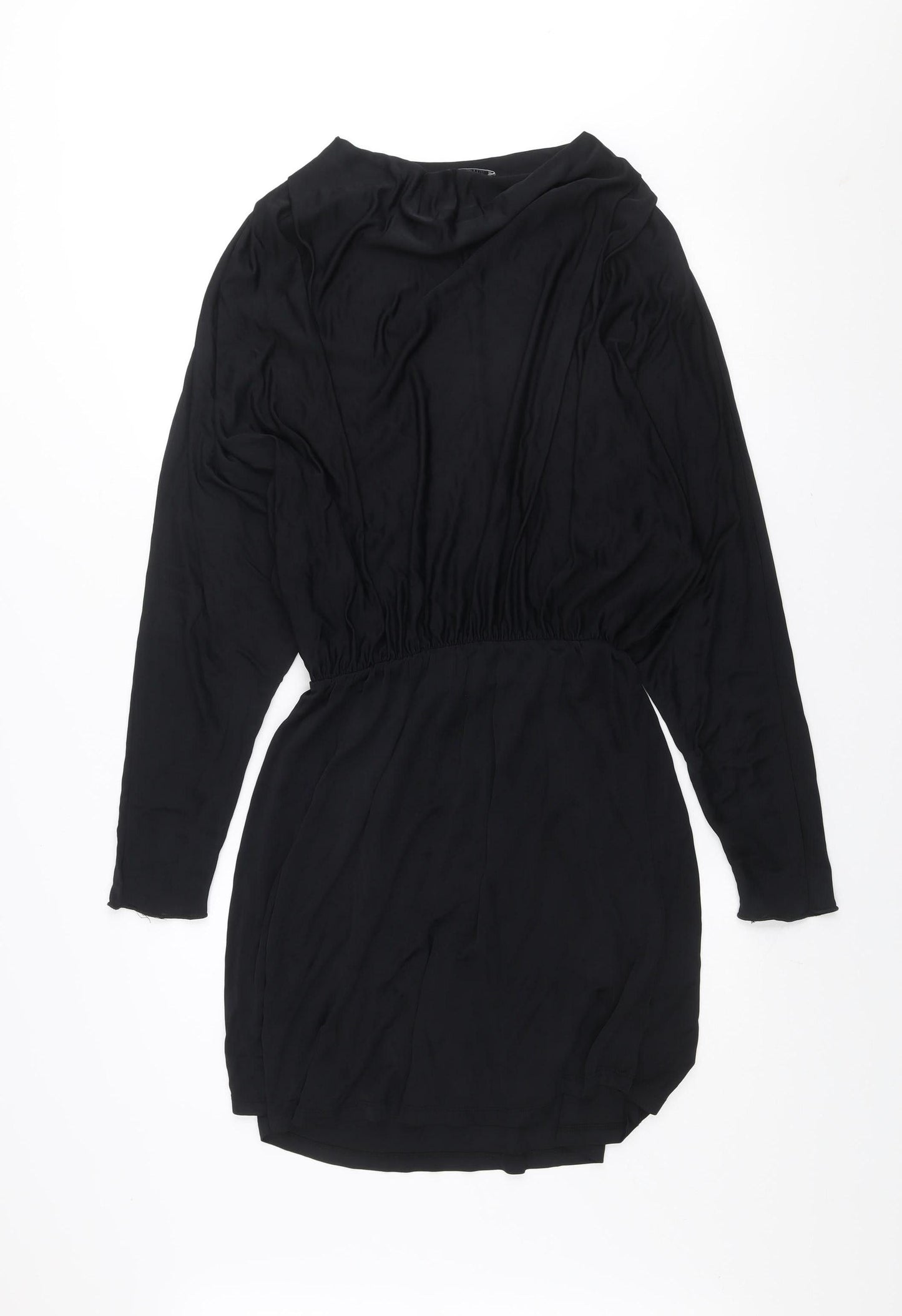 Zara Women Black Viscose Long Sleeve Short Shift Dress Size 12