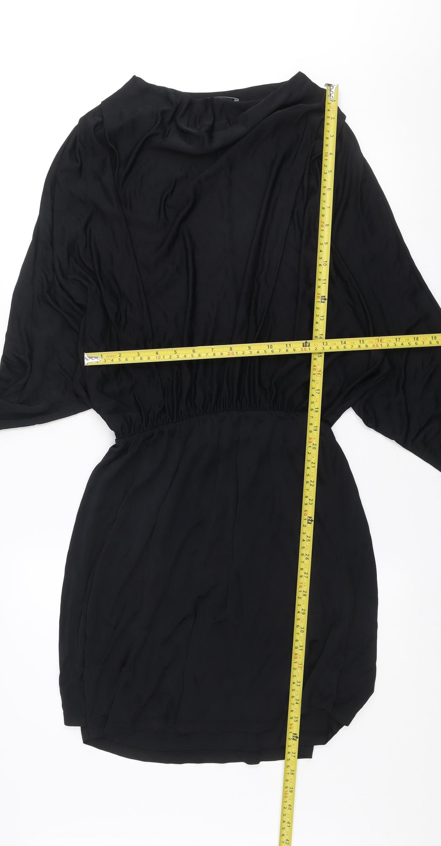 Zara Women Black Viscose Long Sleeve Short Shift Dress Size 12