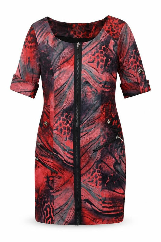 Airfield Women's Red Animal Print Sheath Zip Dress Size 6