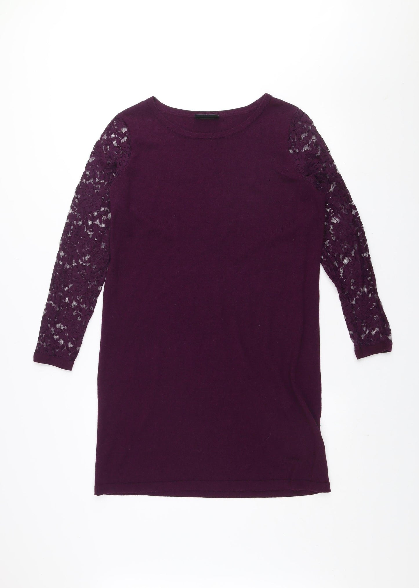 Wallis Women Purple Lace Sleeve Shift Dress Size 12
