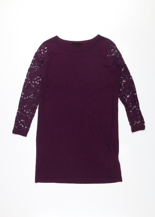 Wallis Women Purple Lace Sleeve Shift Dress Size 12