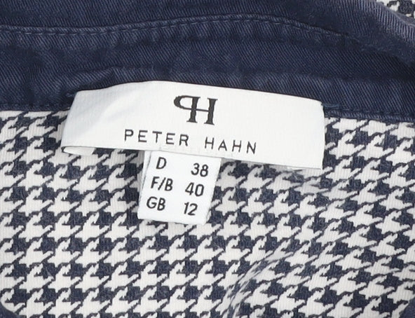 Peter Hahn Women Blue Houndstooth Collared Button-Up Shirt Size 12