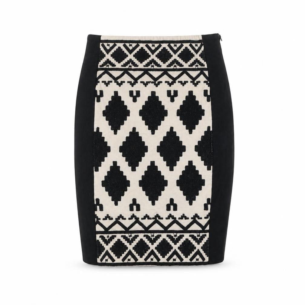 Part Two Women’s Black Geometric Knit Stretch Pencil Skirt XS