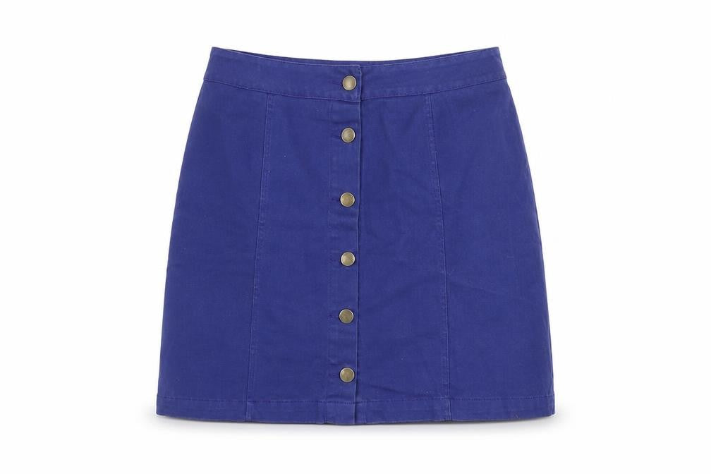 PrettyLittleThing Women's Blue A-Line Button Skirt Size 10